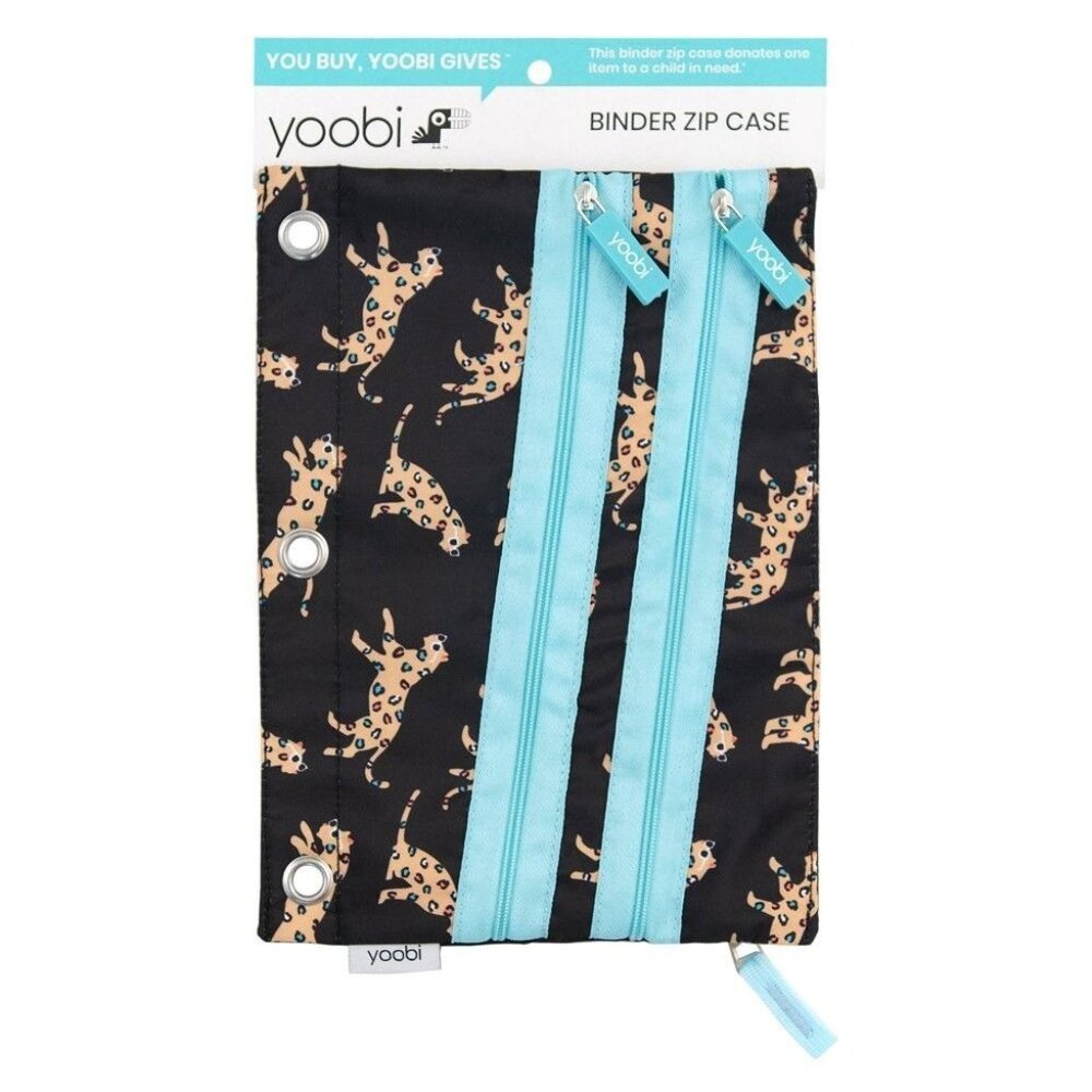 Yoobi Binder Zip Case With Leopard Print & Aqua Zippers - 3-Ring Organizer For S